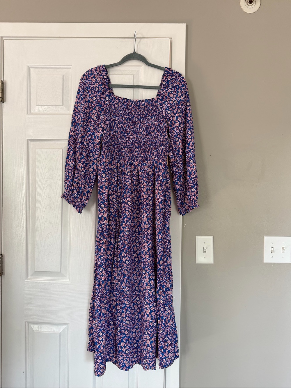Jcrew Blue Floral Stretchy Bust Maxi Dress Flowy Purple Modest